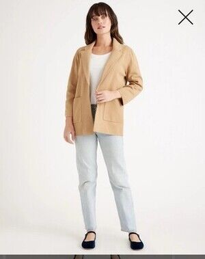 Quince Organic Cotton Camel Waffle Texture Blazer Open Front. Size Small.